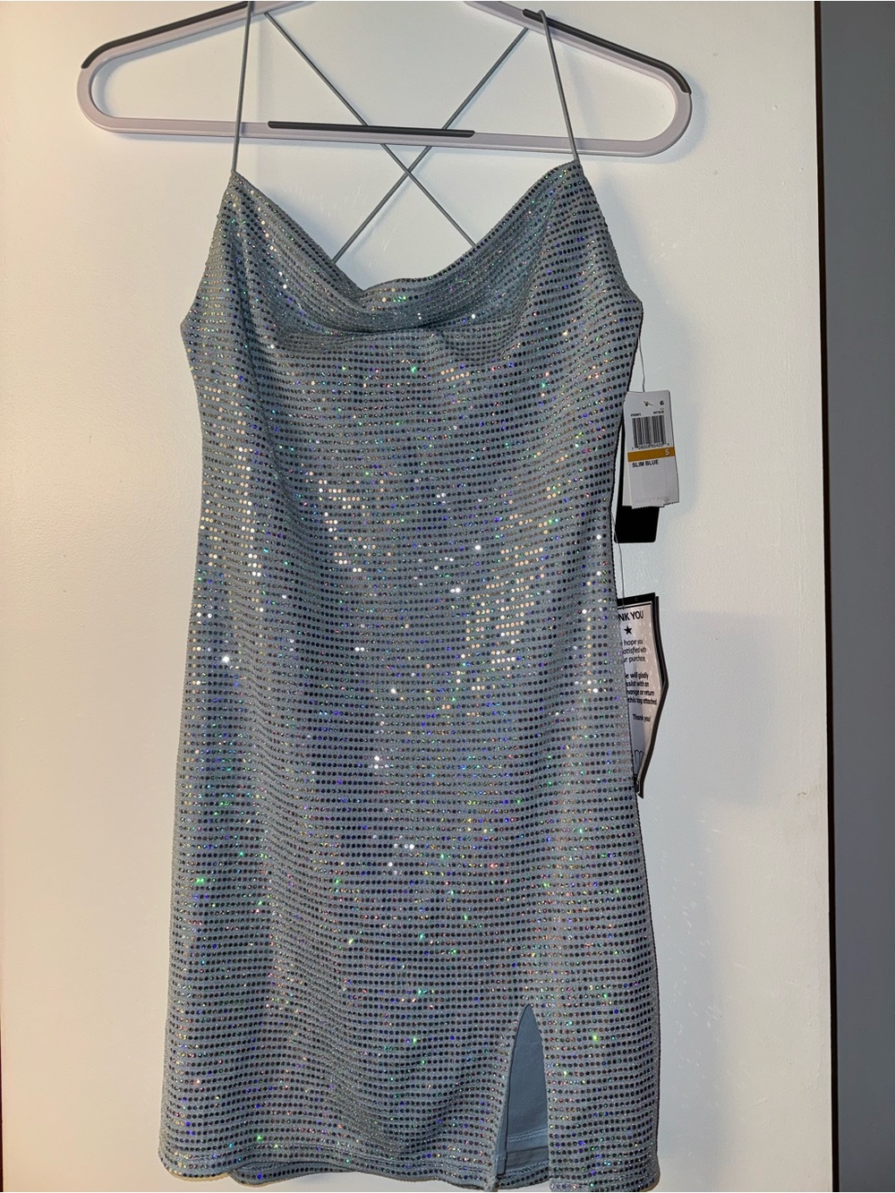 Prom Formal Homecoming iridescent blue Sequin Slip Dress City Studio Small